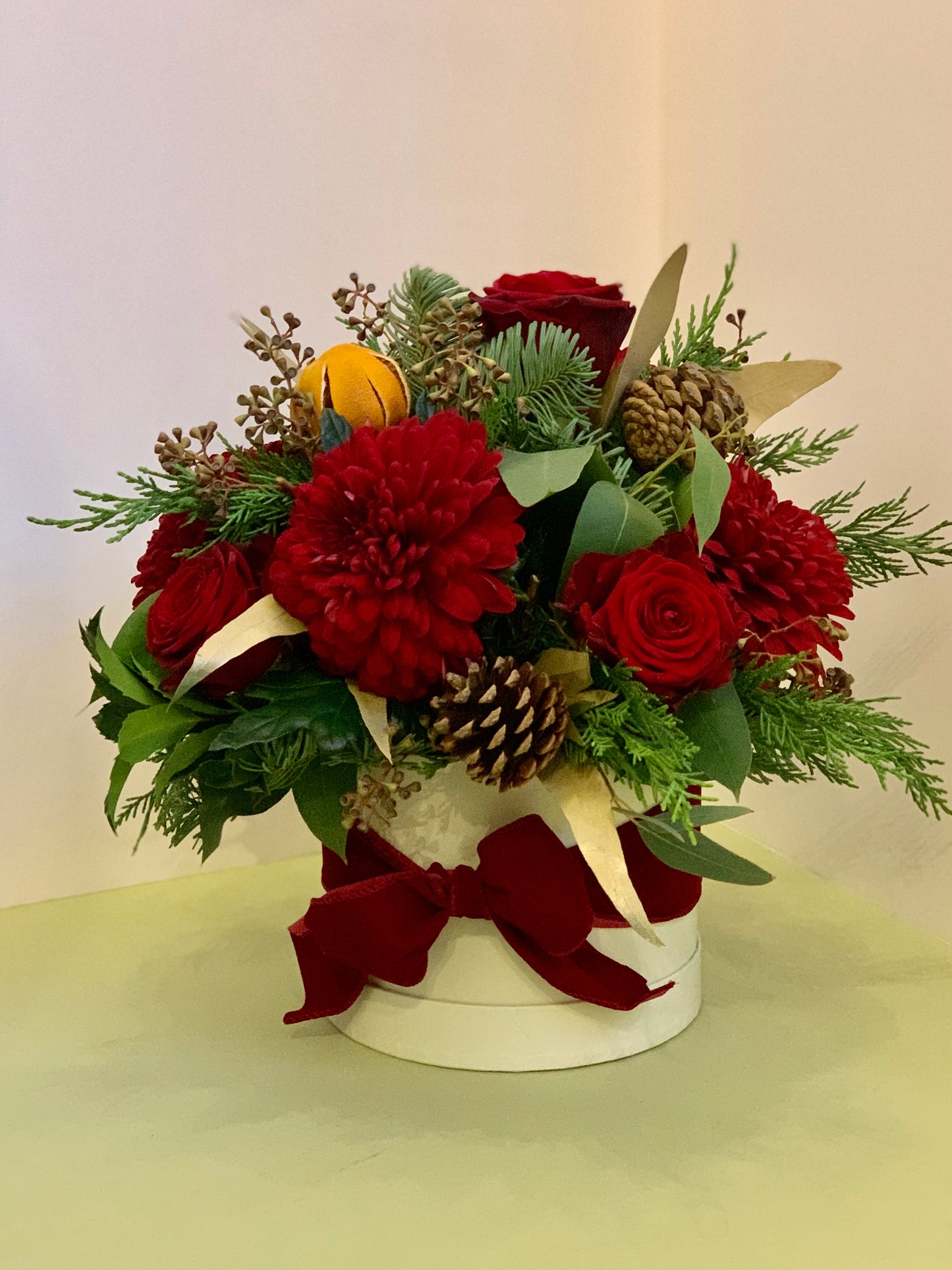 Christmas Hatbox Arrangement