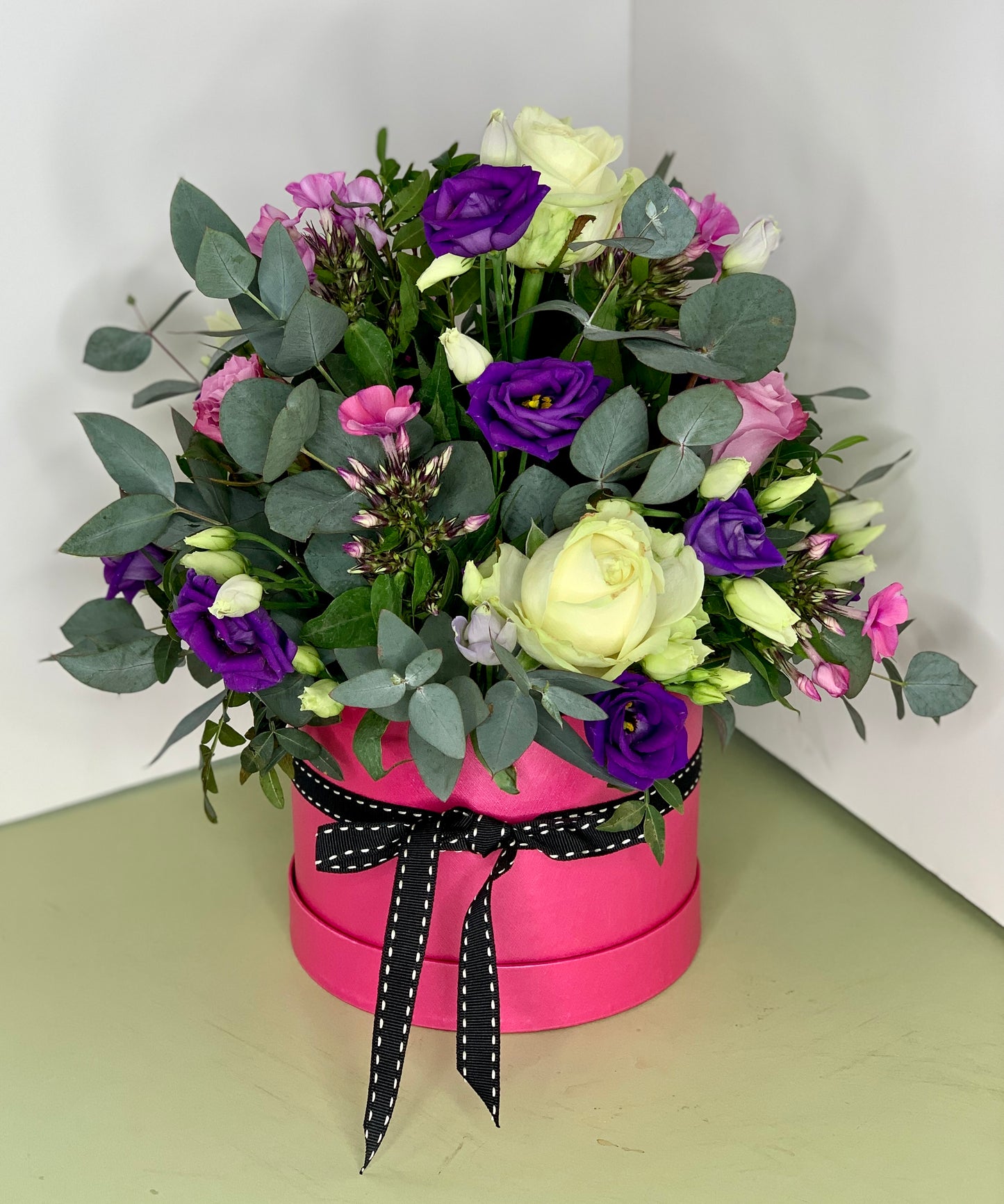 Bright Florists Choice Hat Box Arrangement