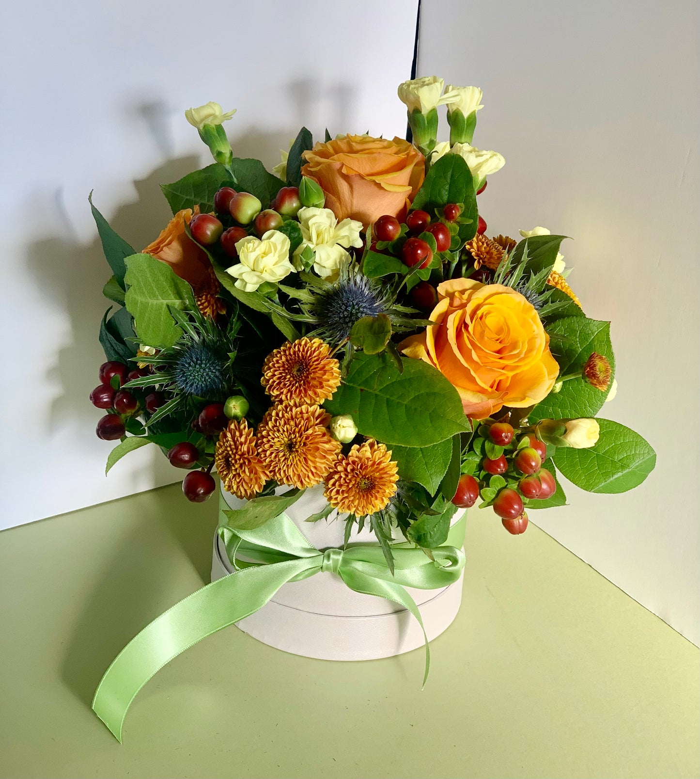 Bright Florists Choice Hat Box Arrangement