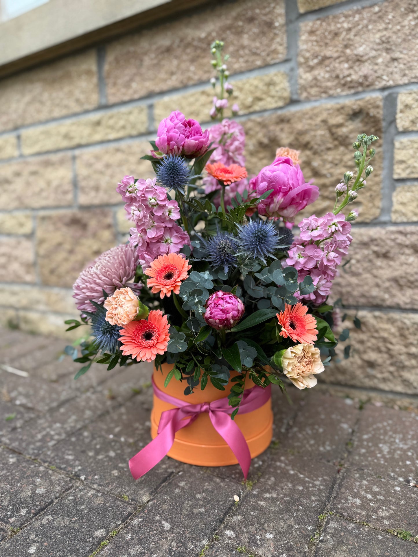 Bright Florists Choice Hat Box Arrangement