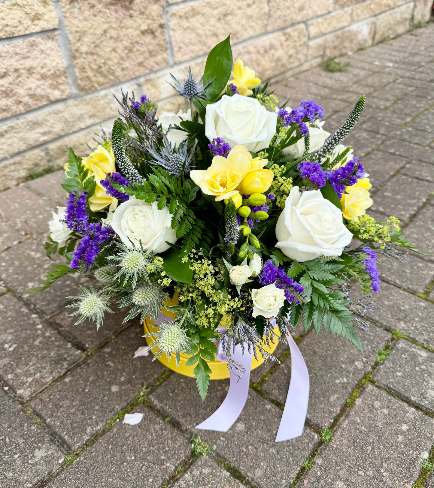 Bright Florists Choice Hat Box Arrangement