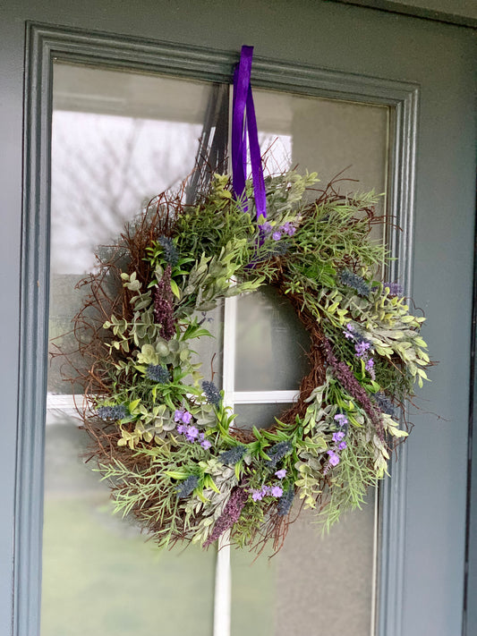 Mixed wild foliage and lavender Faux Wreath