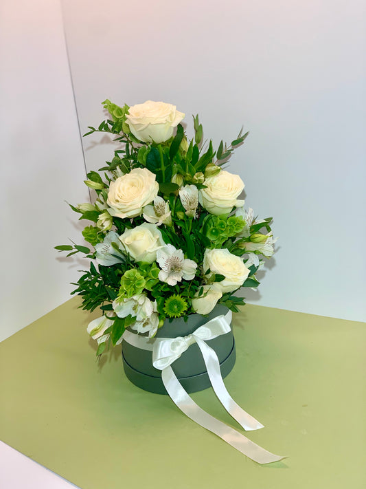 Elegant Whites Florists Choice Hatbox